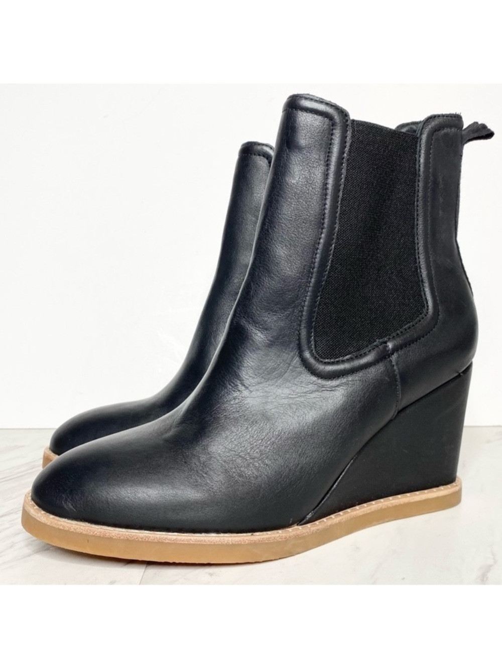 Splendid Winni Black Leather Wedge Chelsea Bootie 8 1/2